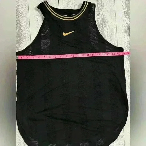EUC Nike Dri Fit Activewear Tank Top L Black Mesh Nylon Swoosh Logo Round Hem - Picture 8 of 8